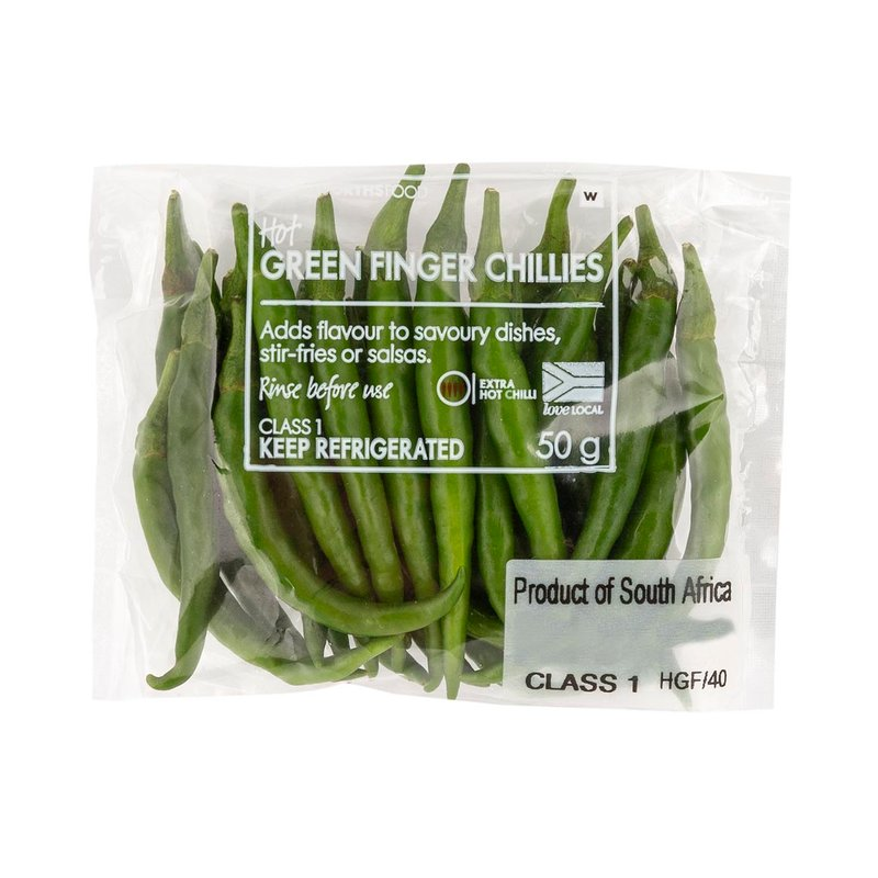 Hot Green Finger Chillies 50 g